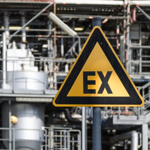 Explosive Air Warning Sign Used in ATEX Directive 2014/34/EU Testing