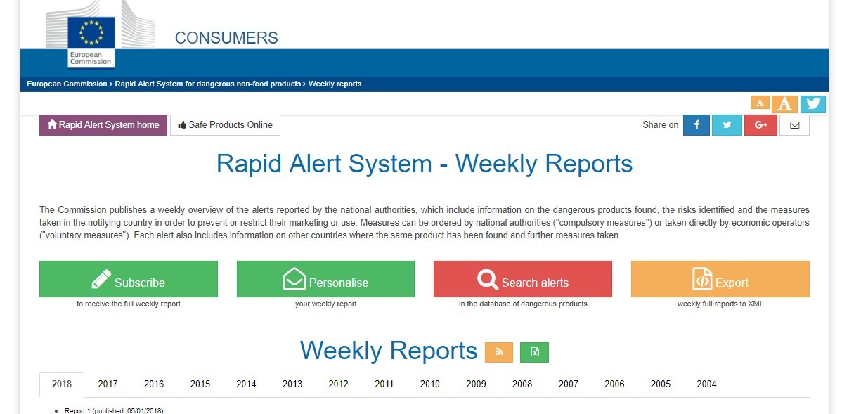 RAPEX weekly reports